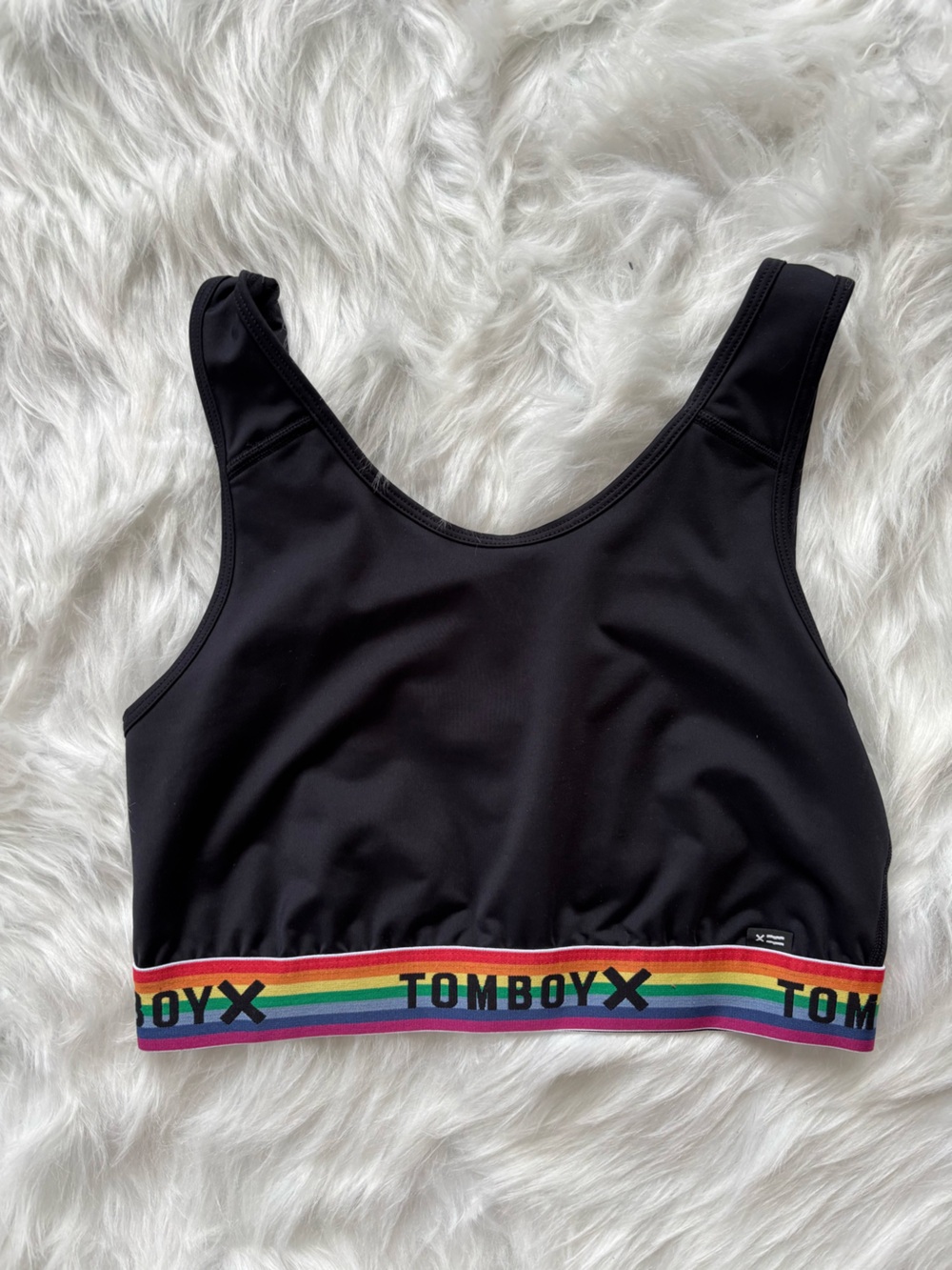 Tomboy X Black Crop sports bra with Rainbow Elastic PRIDE medium